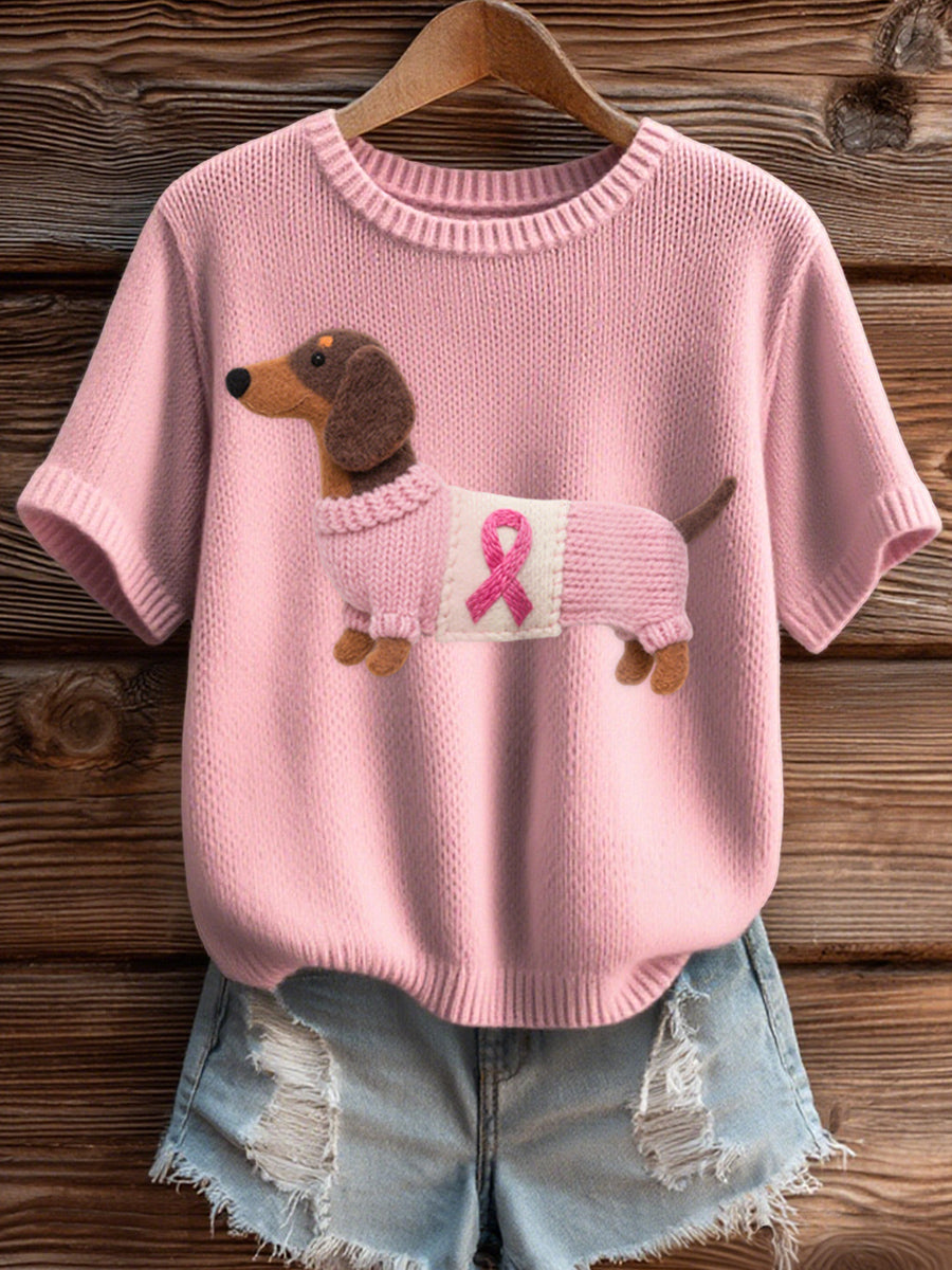 Patrón de Dachshund lindo de las mujeres Felt Art Cozy Knit Top