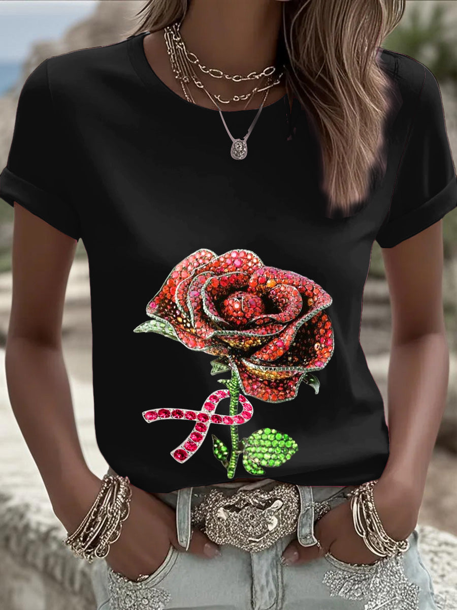 Camiseta casual de mujer Black Ribbon Rose
