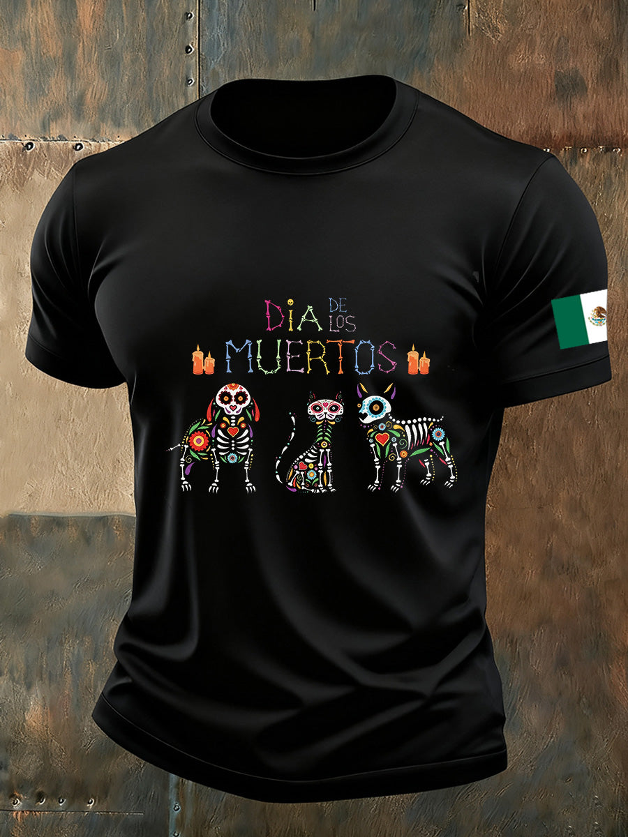 Camiseta Día de los muertos con estampado vintage para hombre