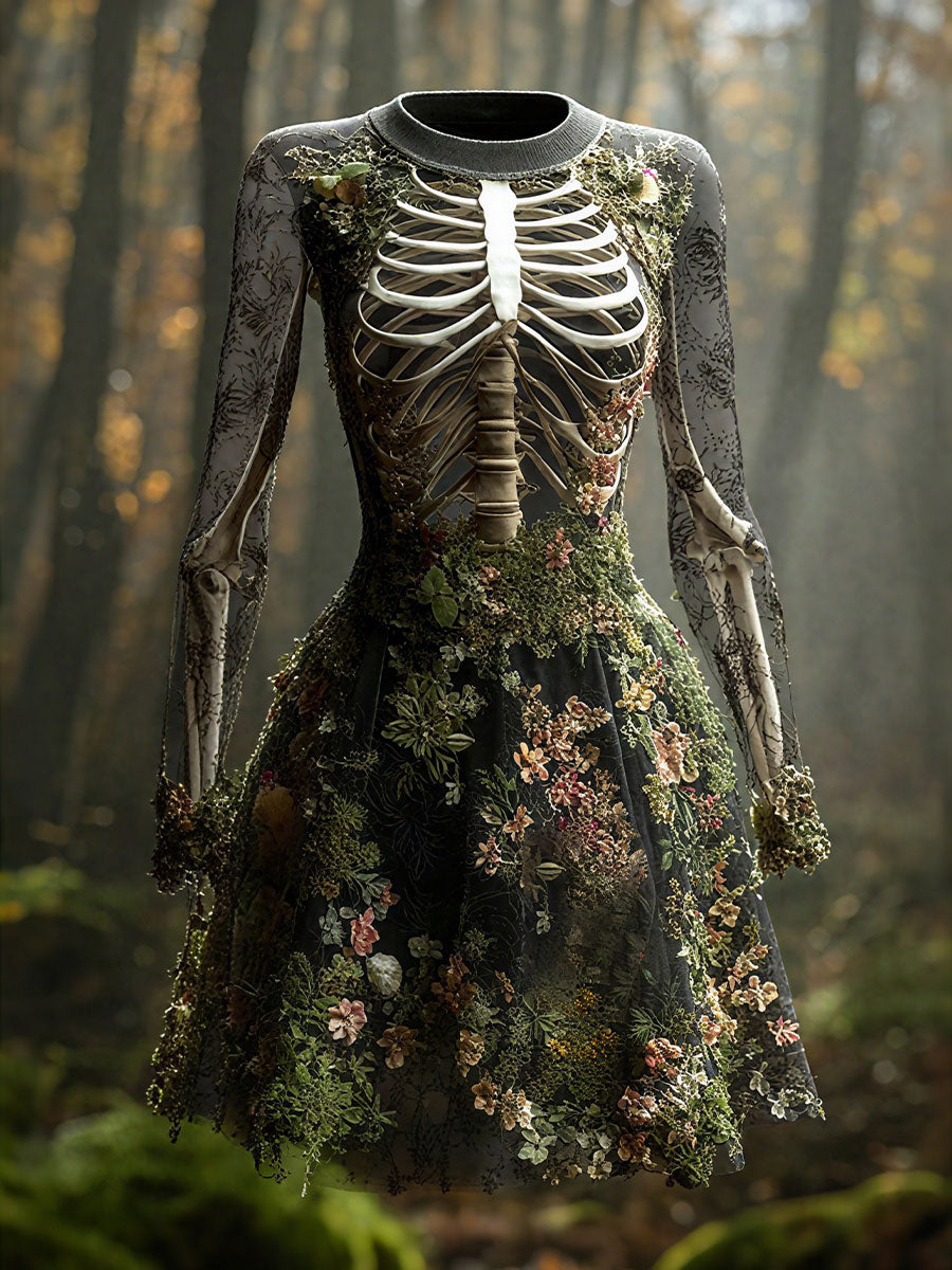 Vestido esqueleto floral de Halloween para mujer