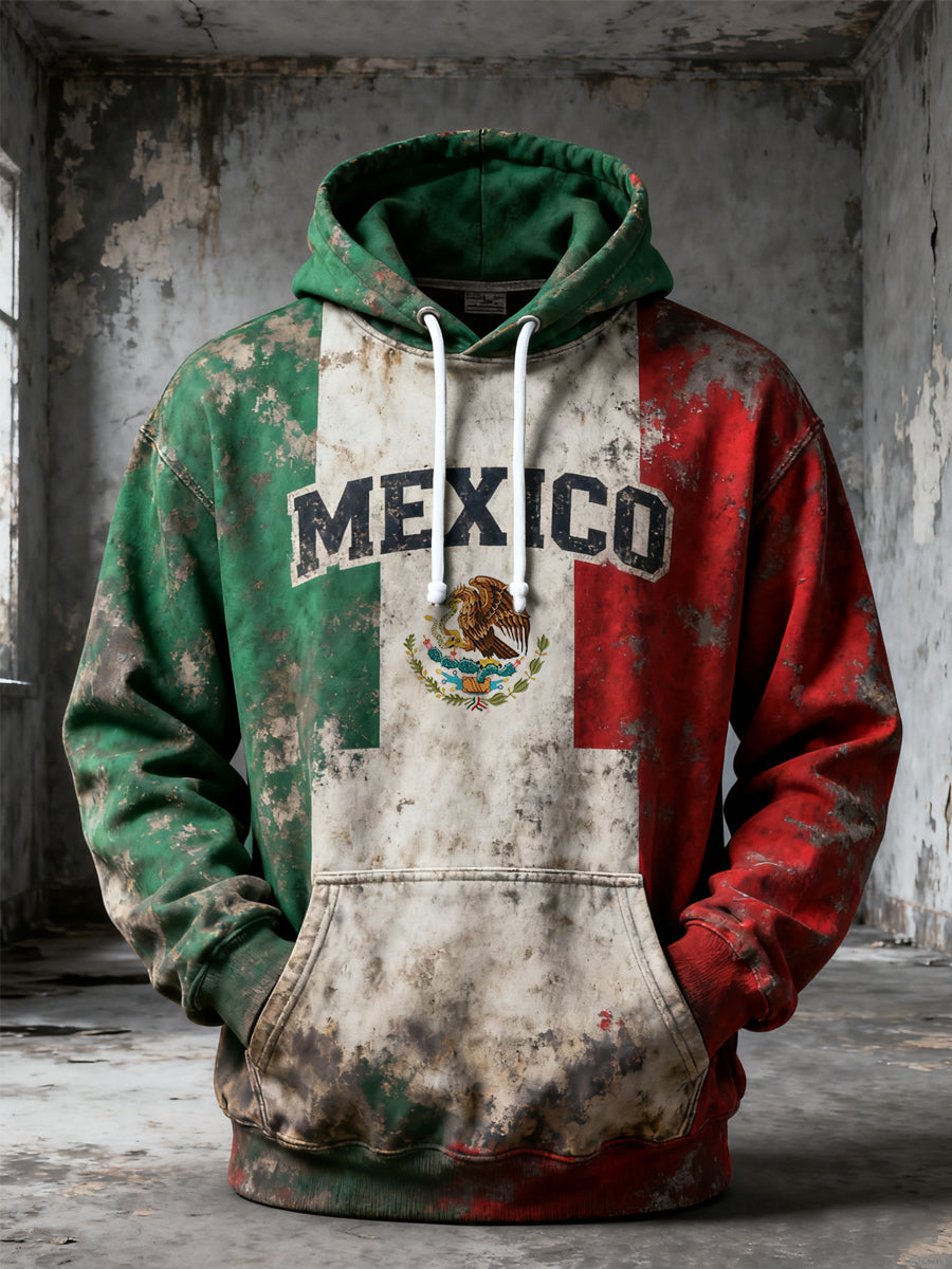 Hombres Vintage Mexican Flag Print Casual Hoodie