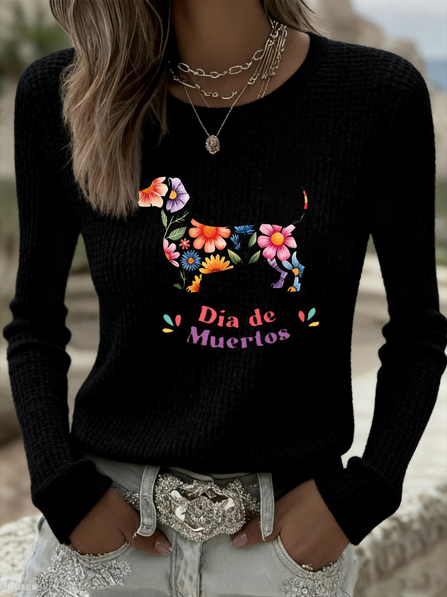 Suéter conmemorativo con estampado animal del día de los muertos para mujer