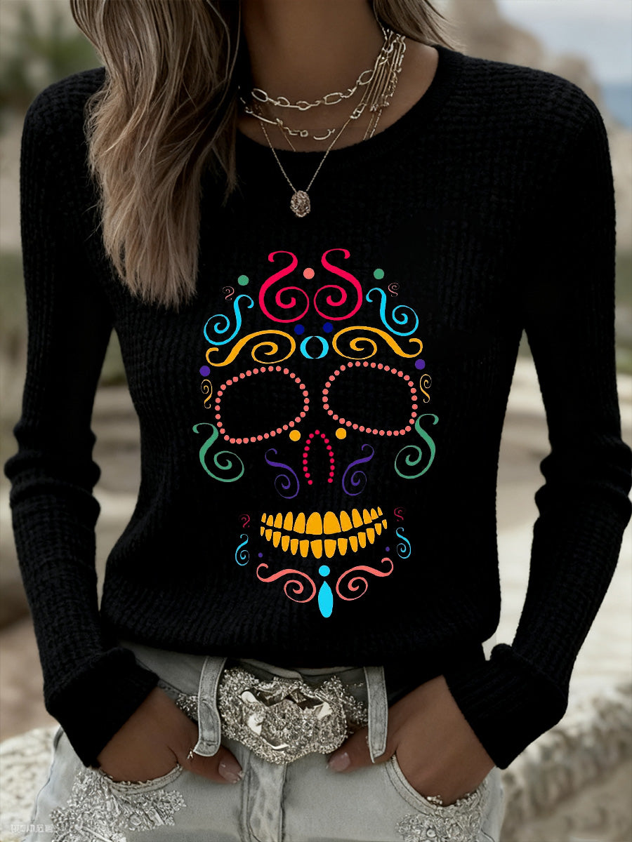 Suéter conmemorativo con estampado animal del día de los muertos para mujer