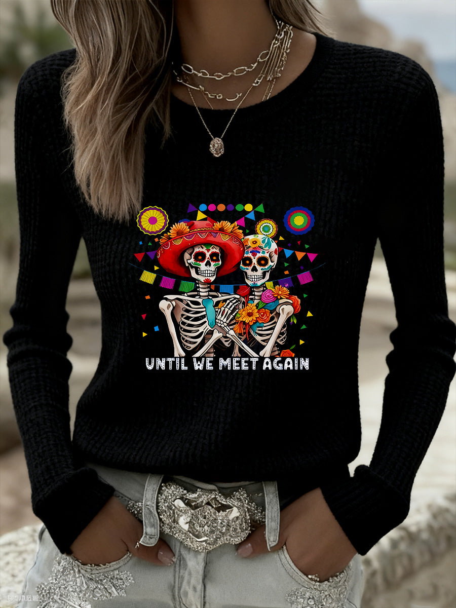 Suéter conmemorativo con estampado animal del día de los muertos para mujer