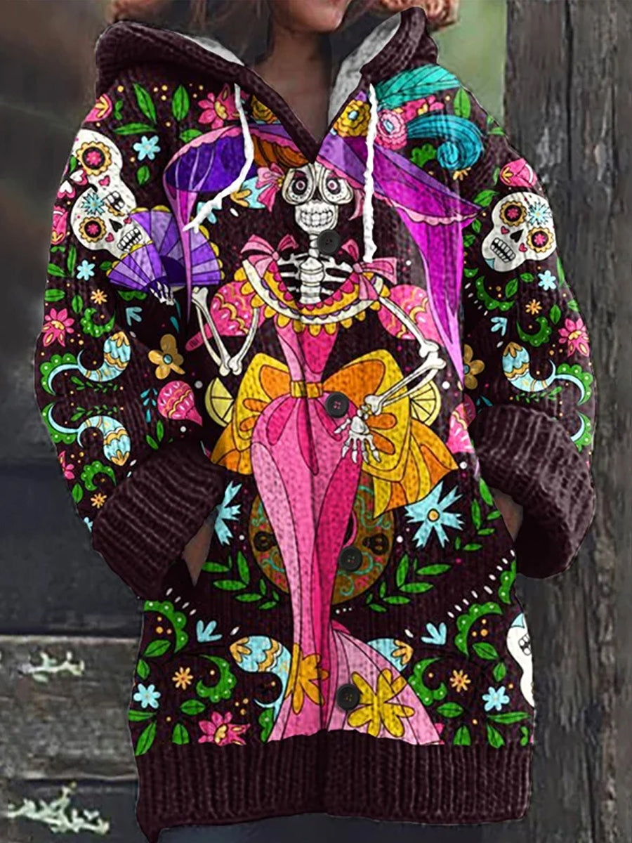 Chaqueta con capucha Vintage Day Of The Dead Comfort Knit para mujer