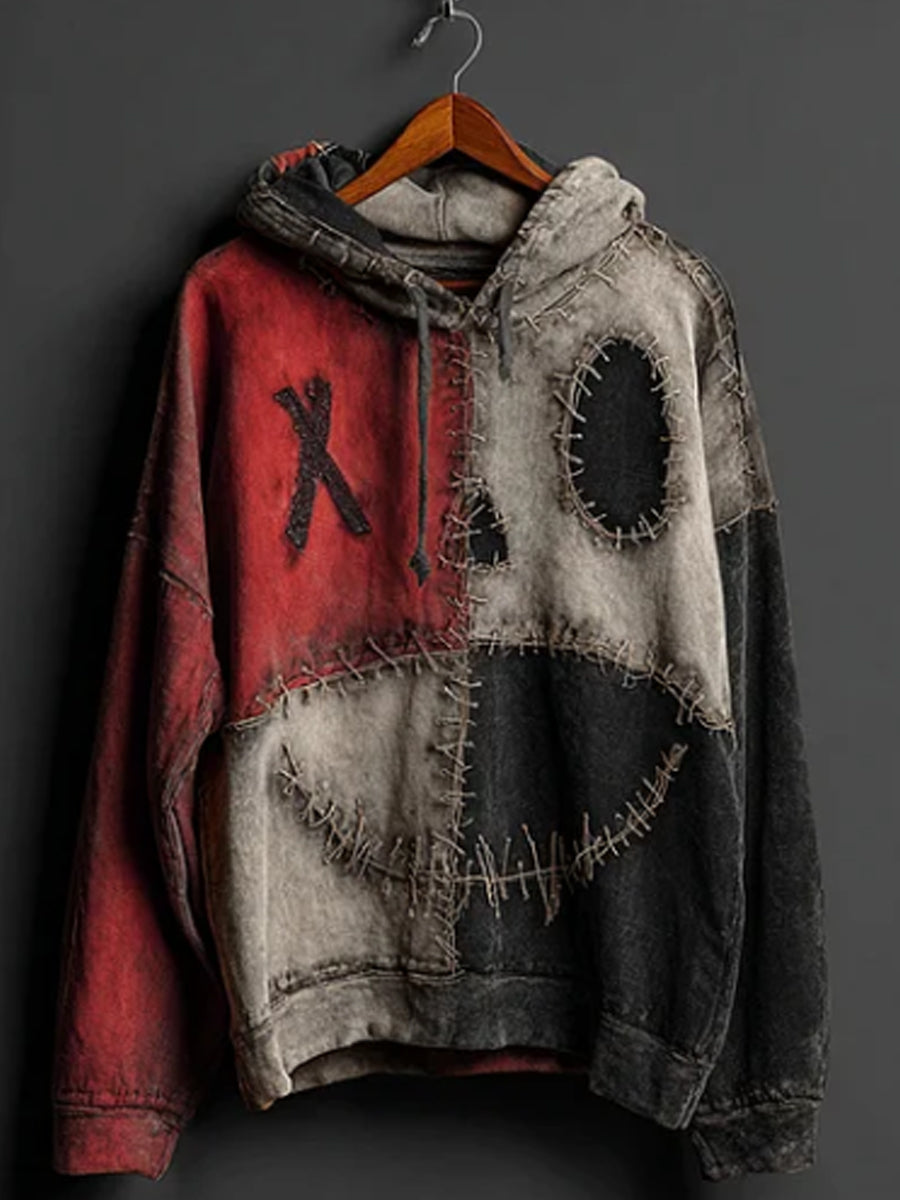 Hombres Halloween Pumpkin Face Colorblock Patchwork Hoodie
