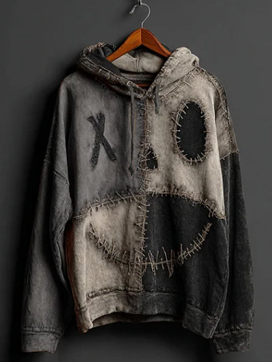 Hombres Halloween Pumpkin Face Colorblock Patchwork Hoodie
