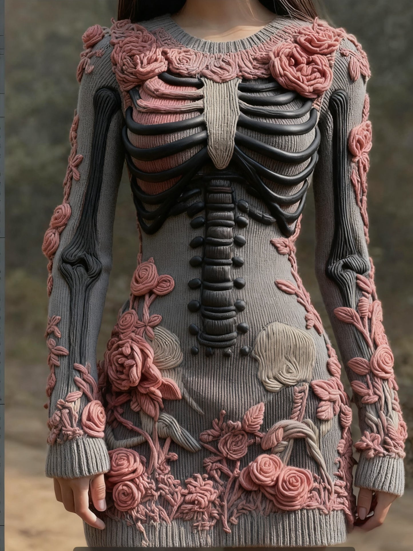 Vestido de punto floral retro del cráneo de Halloween de las mujeres