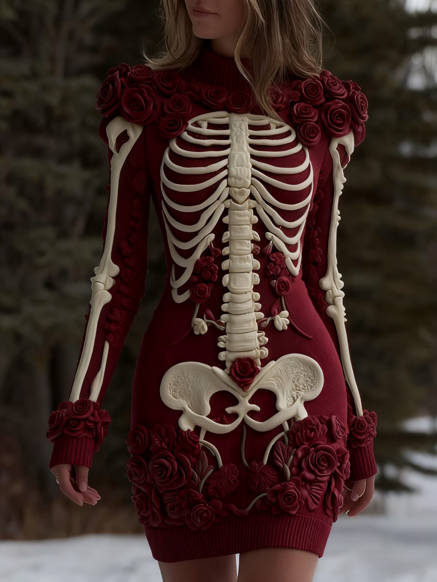 Vestido de punto floral retro del cráneo de Halloween de las mujeres