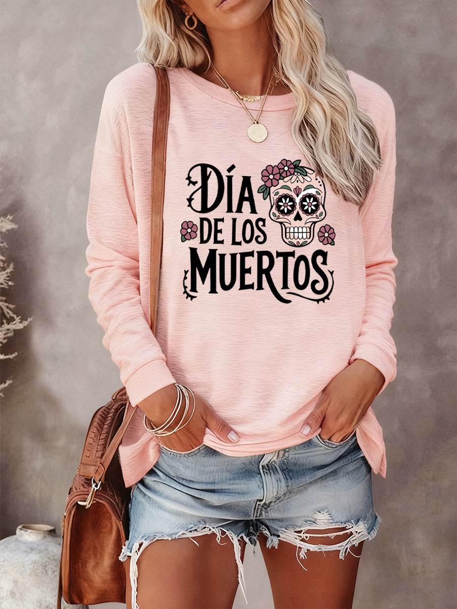 Manga larga ocasional de la moda retro de las mujeres para el día mexicano de los muertos