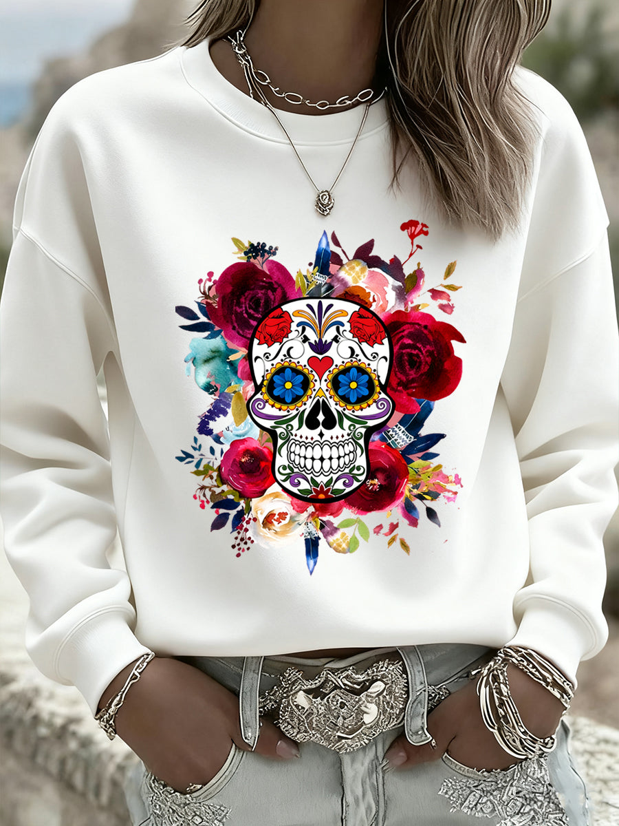 De las mujeres Mexicanas Día De Los Muertos de La Vendimia Moda Casual Cuello Redondo Manga Larga Sudadera