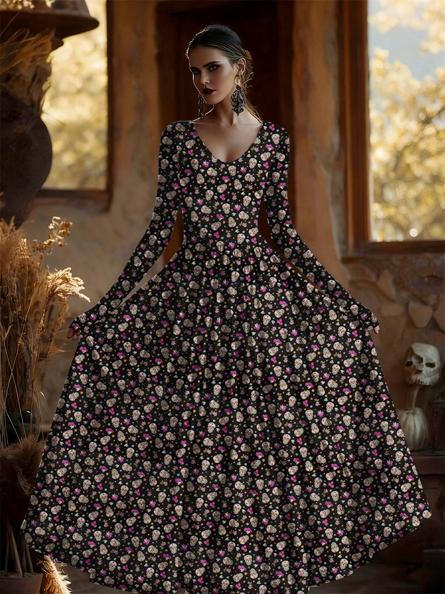Día mexicano de las mujeres del vestido largo floral ocasional de la vendimia muerta