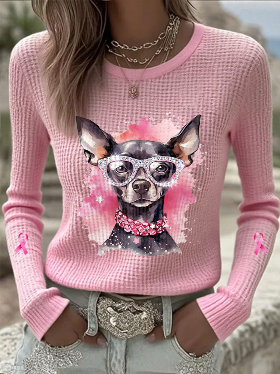 Suéter conmemorativo con estampado animal de la banda del ventilador del cáncer de mama de las mujeres