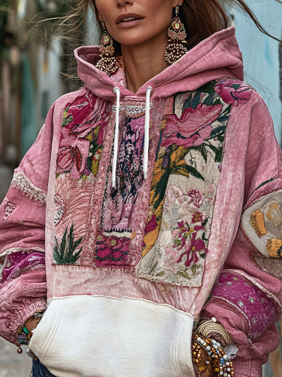 La conciencia del cáncer de mama de las mujeres del arte floral impreso con capucha