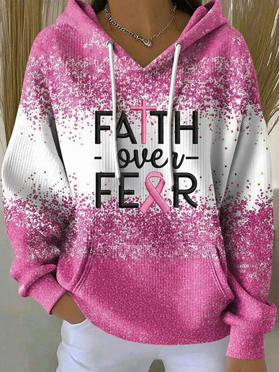 Conciencia del cáncer de mama de las mujeres Pink Ribbon Print Casual Hoodie
