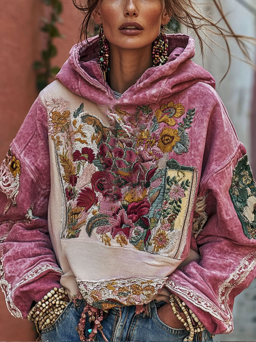 La conciencia del cáncer de mama de las mujeres del arte floral impreso con capucha