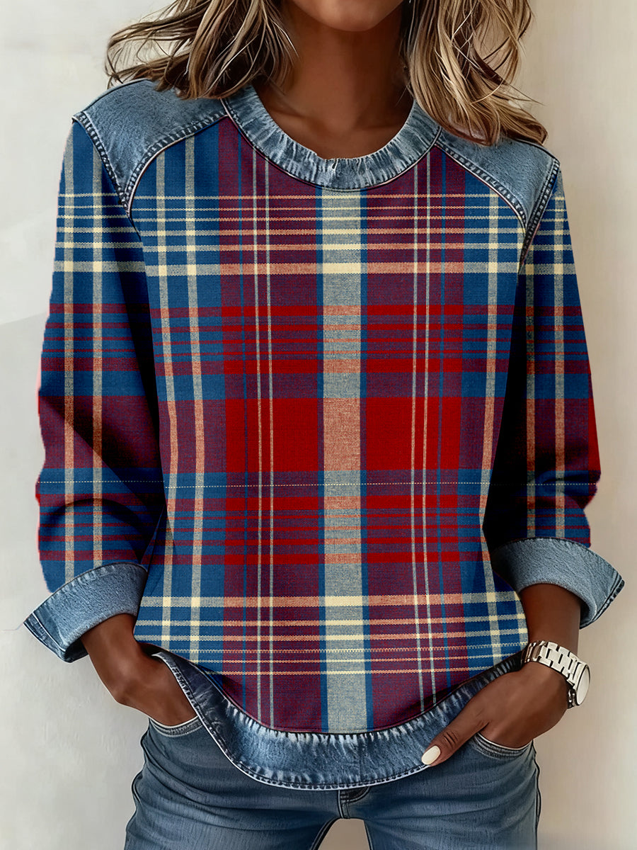 Vintage Plaid Patrón Patchwork Art Sudadera de mujer