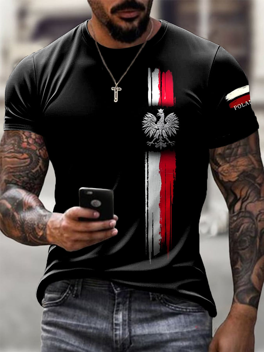 Camiseta casual de la impresión abstracta polaca retro de la caballería de la bandera de los hombres