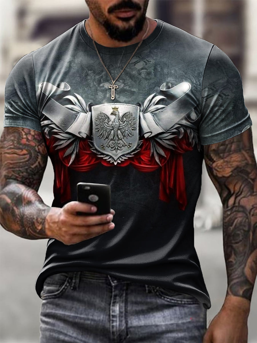 Camiseta casual con estampado de patchwork de bandera águila polaca retro para hombre