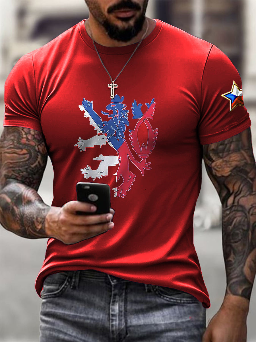 Camiseta de hombre Vintage Flag Lion Casual