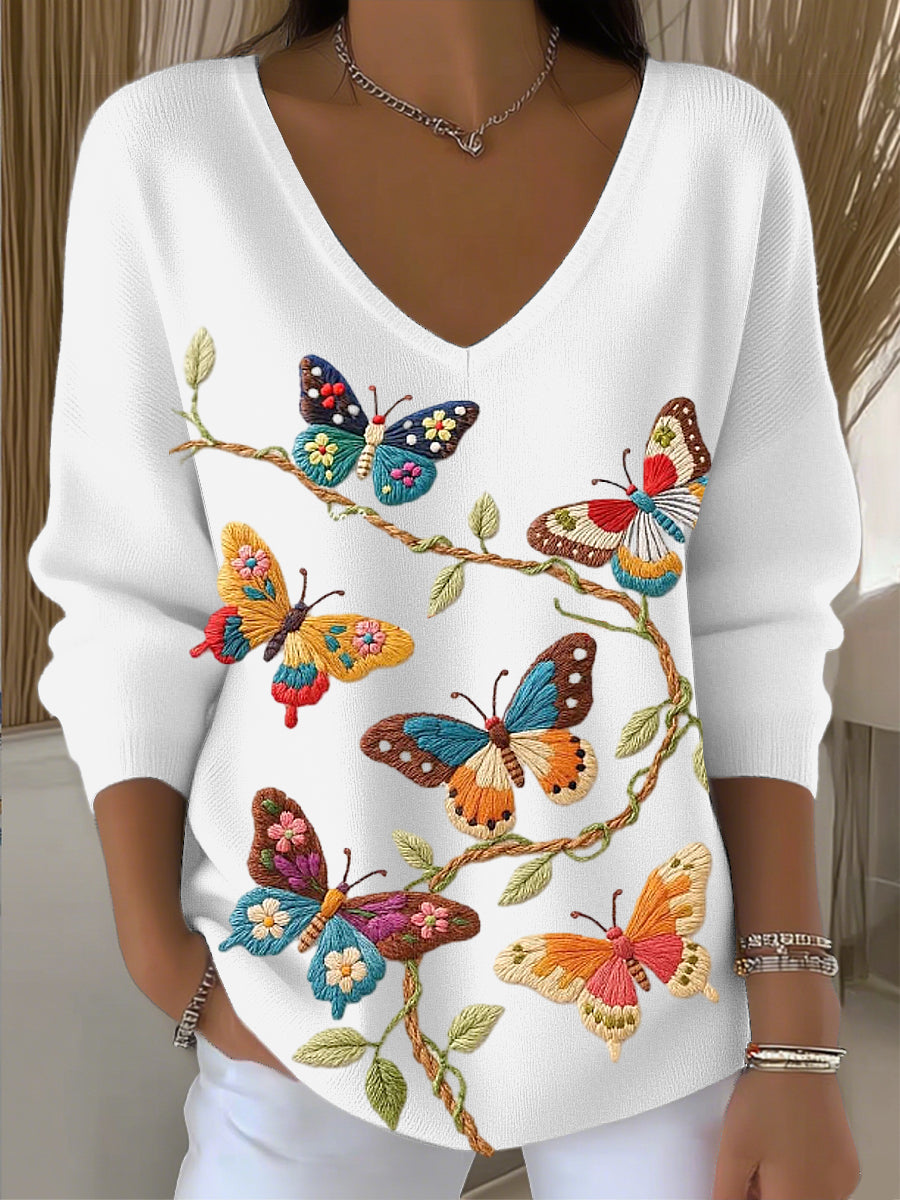 Top con cuello en V Artistic Butterfly para mujer
