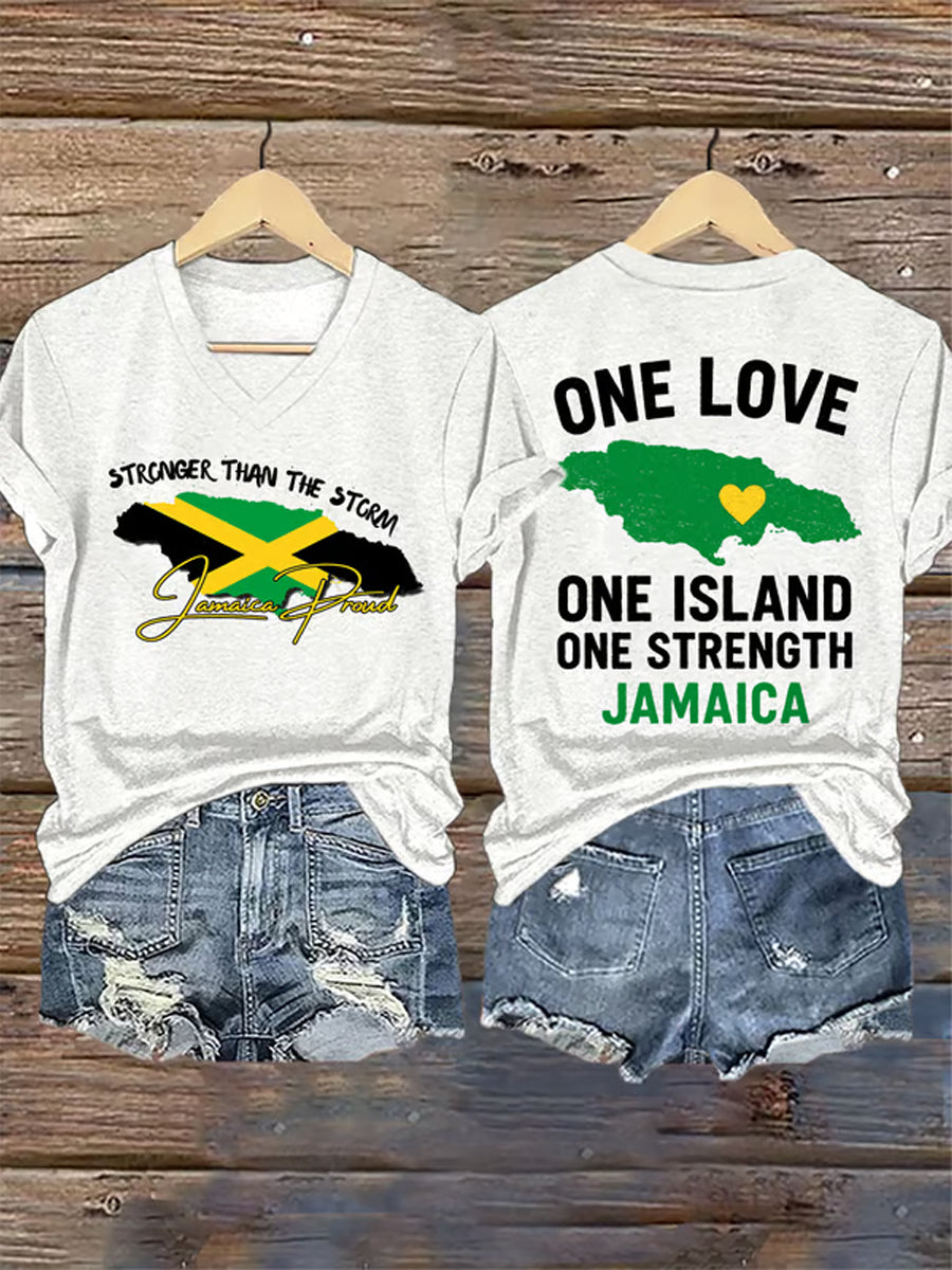 Mujer más fuerte que la tormenta Jamaica orgulloso One Love One Island camiseta de manga corta