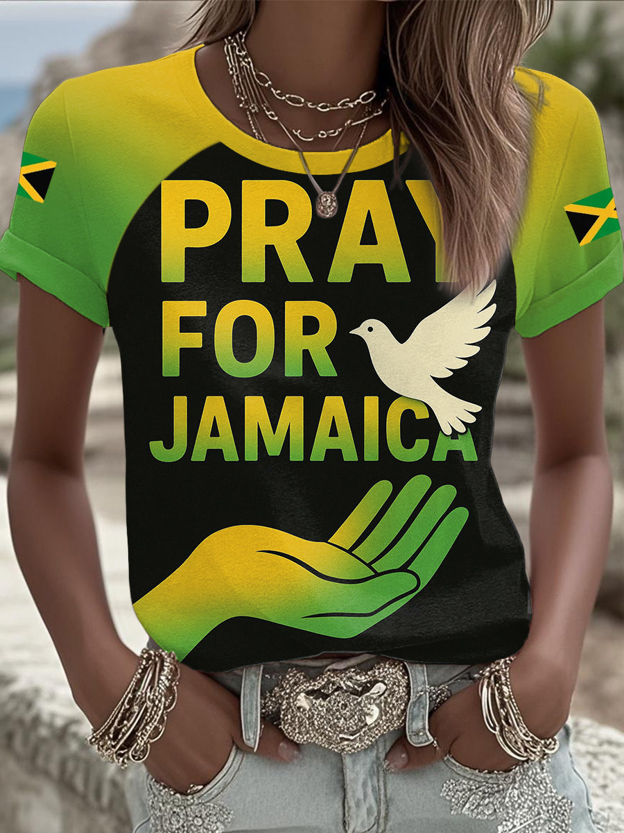 Camiseta con estampado Hurricane Melissa Pray For Jamaica para mujer