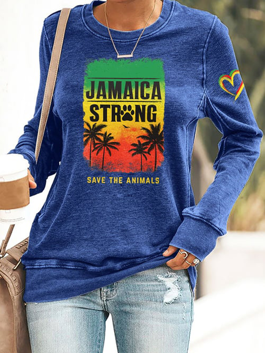 Mujeres retro Jamaica fuerte guardar los animales reggae rojo, verde y oro imprimir sudadera