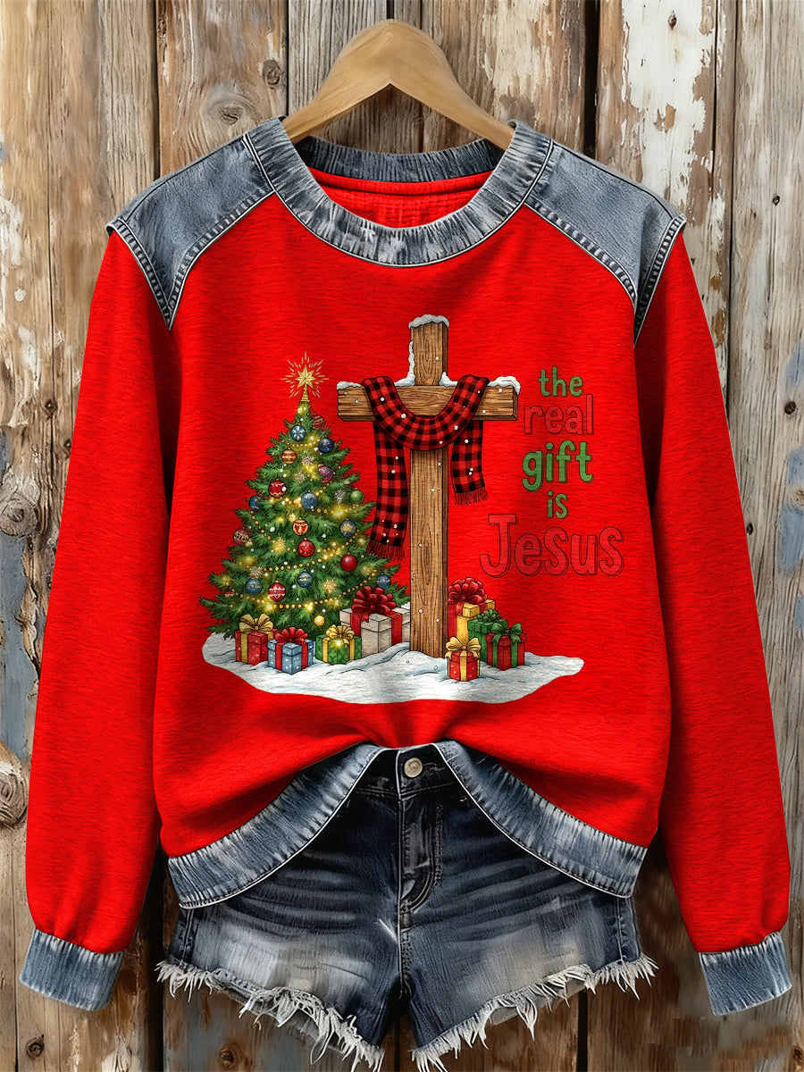 Sudadera con capucha de manga larga impresa de la fe de la Navidad de las mujeres