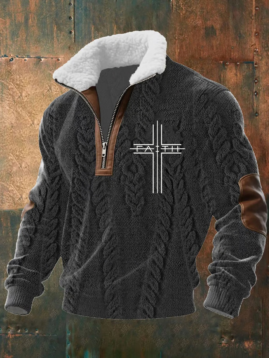 Hombres Retro Artística Fe Casual Cuello de Piel Gruesa Sudadera