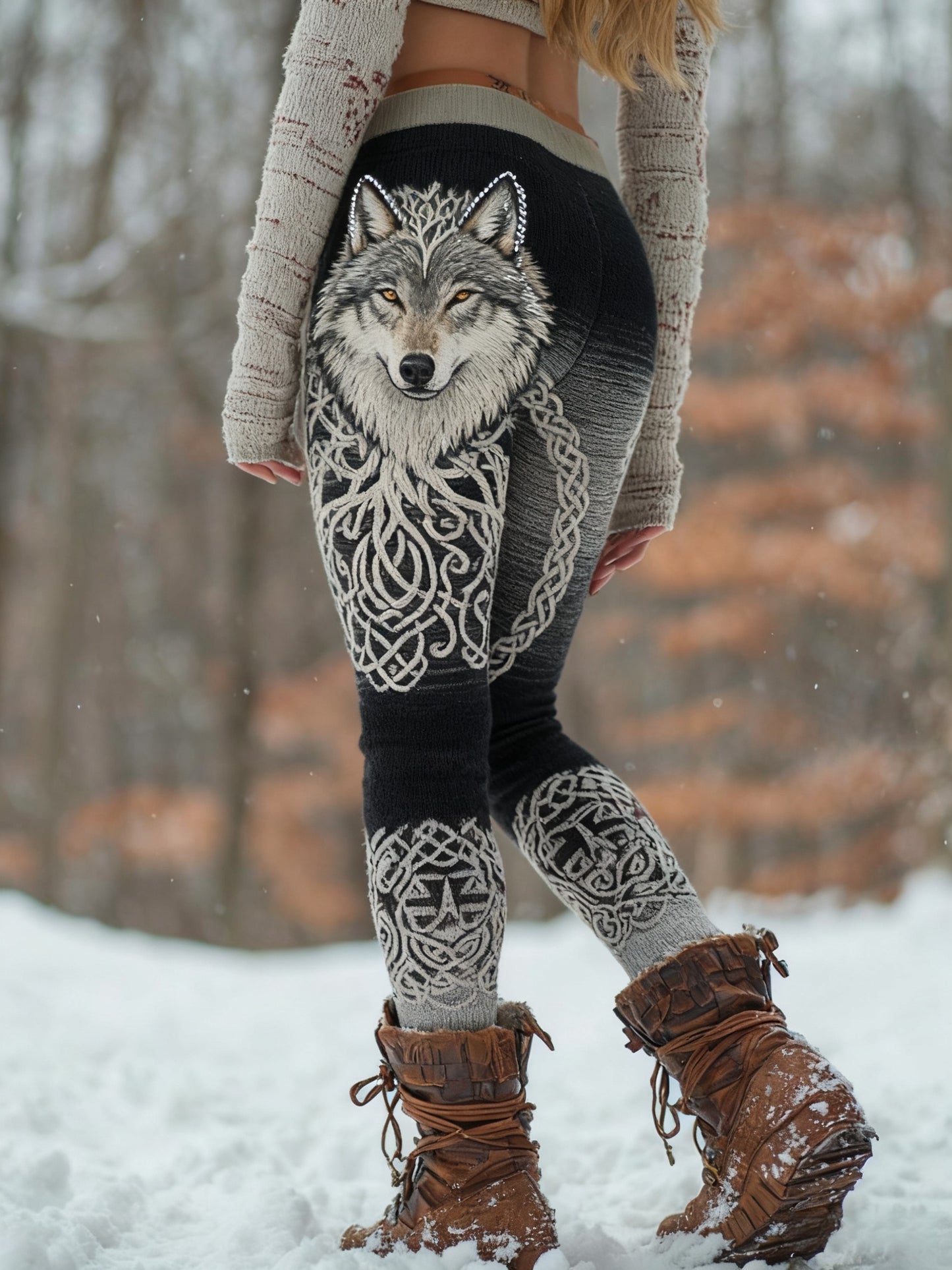 Viking Wolf Árbol de la vida Patrón Cozy Leggings para mujer