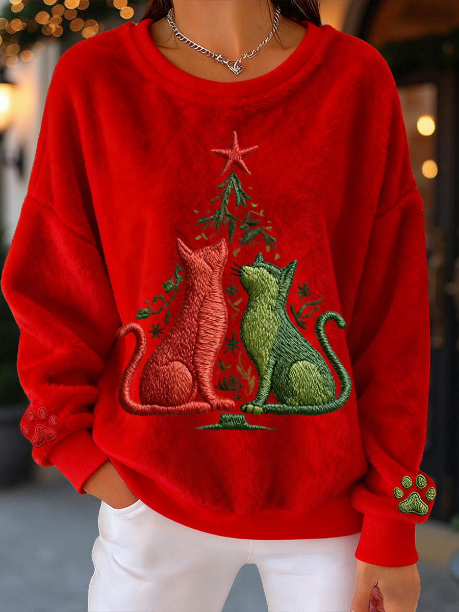 Sudaderas de lana de gatos de árbol de Navidad para mujer