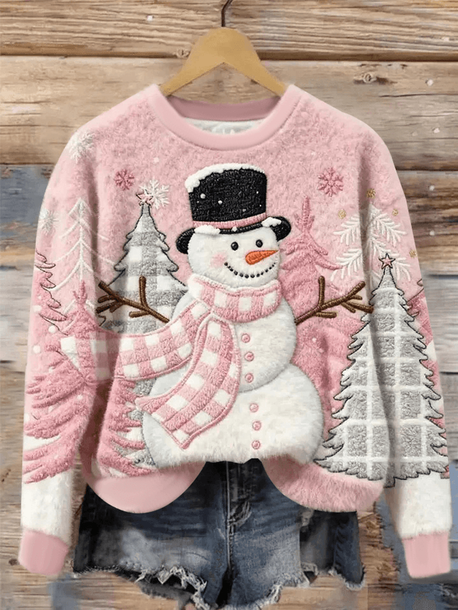 Top Casual Estampado de Muñeco de Nieve de Navidad para Mujer