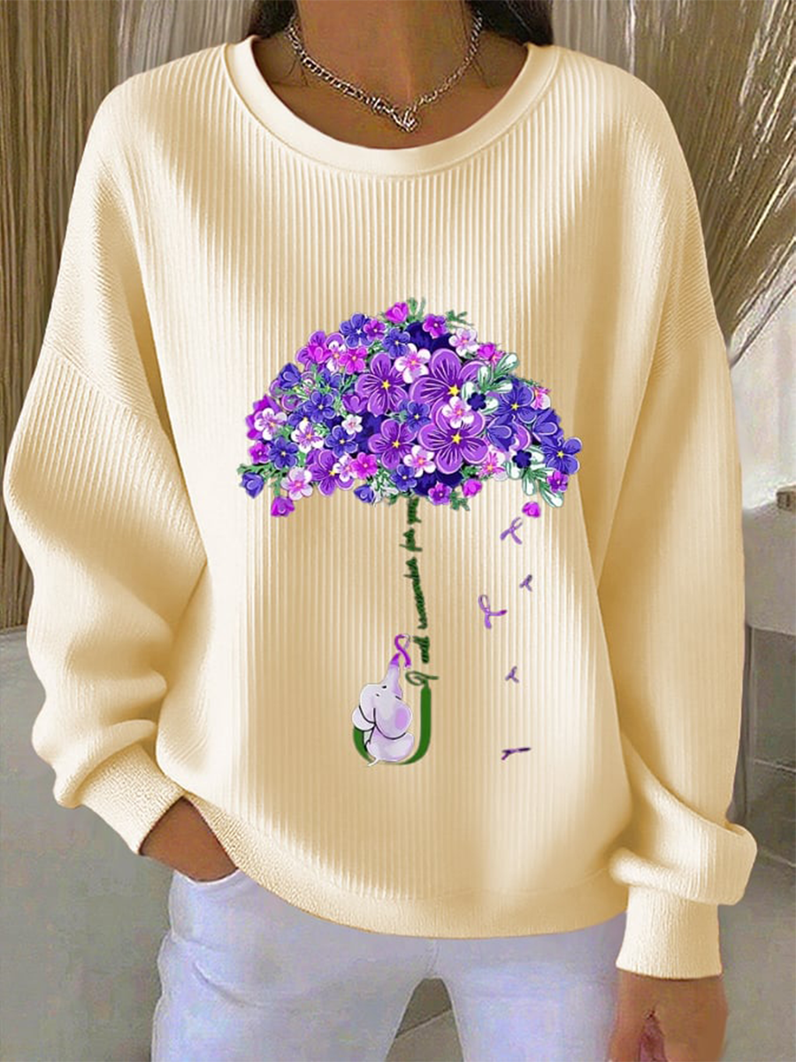 Sudadera casual floral púrpura de las mujeres