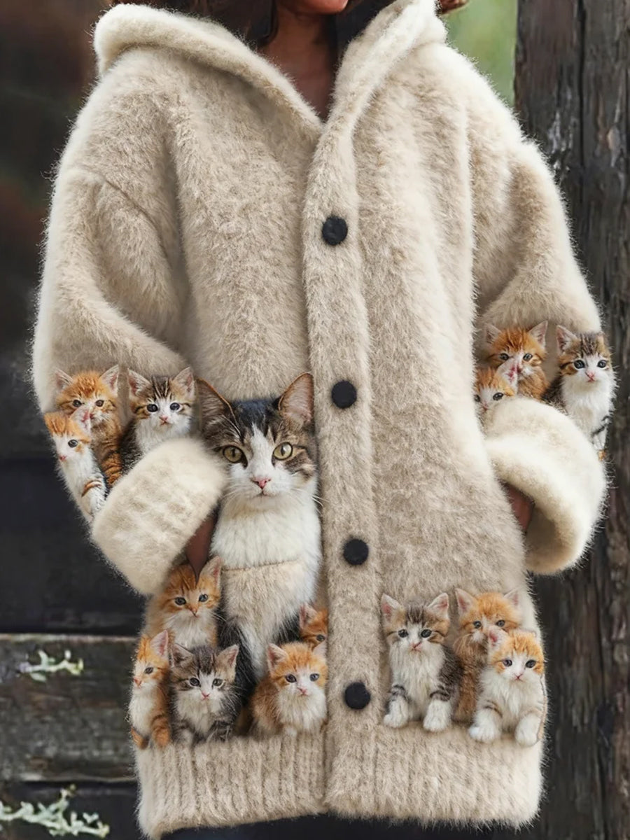 Rebeca de franela cómoda con estampado de arte animal retro para mujer