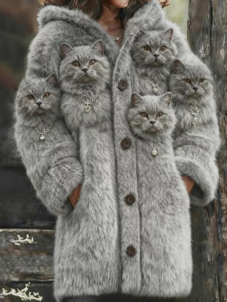 Rebeca de franela cómoda con estampado de arte animal retro para mujer