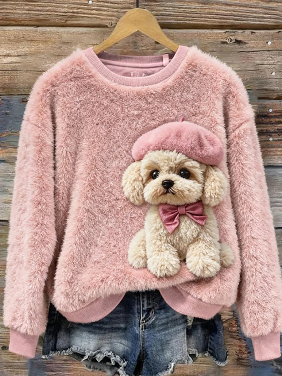 Top casual de franela con estampado de arte navideño de animales retro para mujer