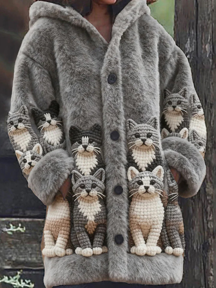 Rebeca de franela cómoda con estampado de arte animal retro para mujer