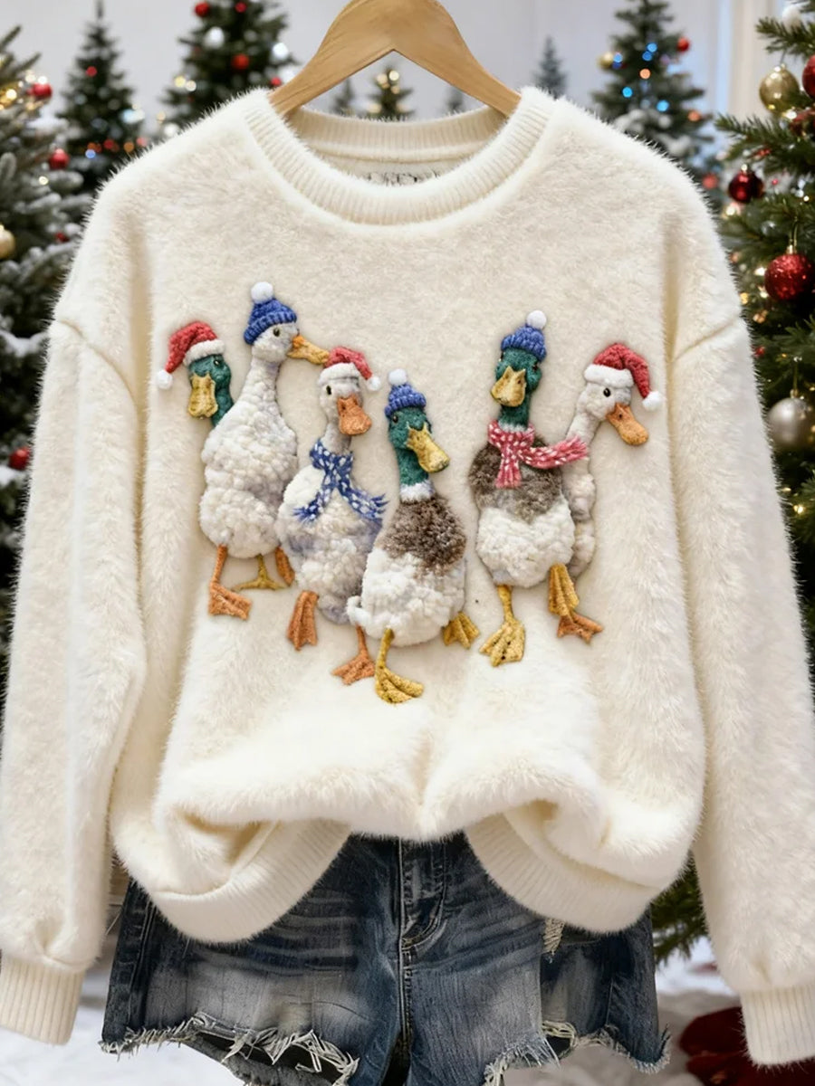 Top casual de franela con estampado de arte navideño de animales retro para mujer