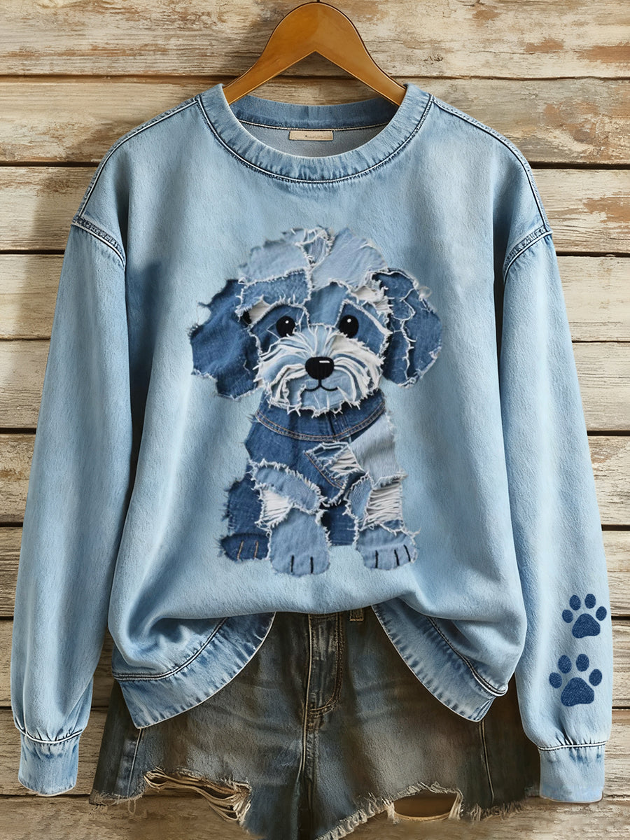 Sudadera encantadora del arte del remiendo del perro de las mujeres