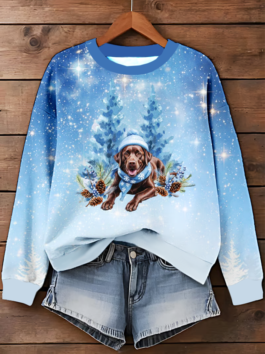 Copo de nieve de las mujeres perro Navidad arte impreso sudadera