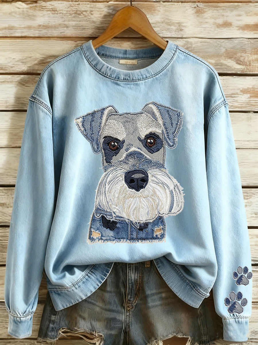 Mujer Animal Cowboy Patchwork Impreso Cuello redondo Sudadera de manga larga