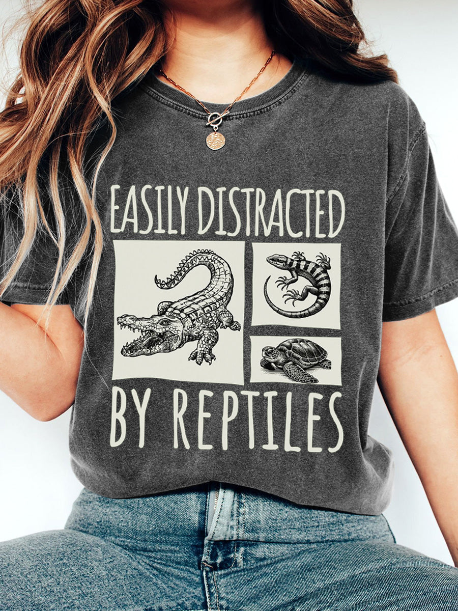 Las mujeres se distraen fácilmente por reptiles Imprimir camiseta lavada
