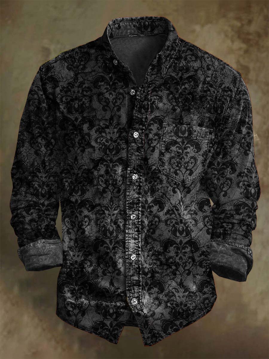 Camisa de manga larga casual con estampado floral gótico