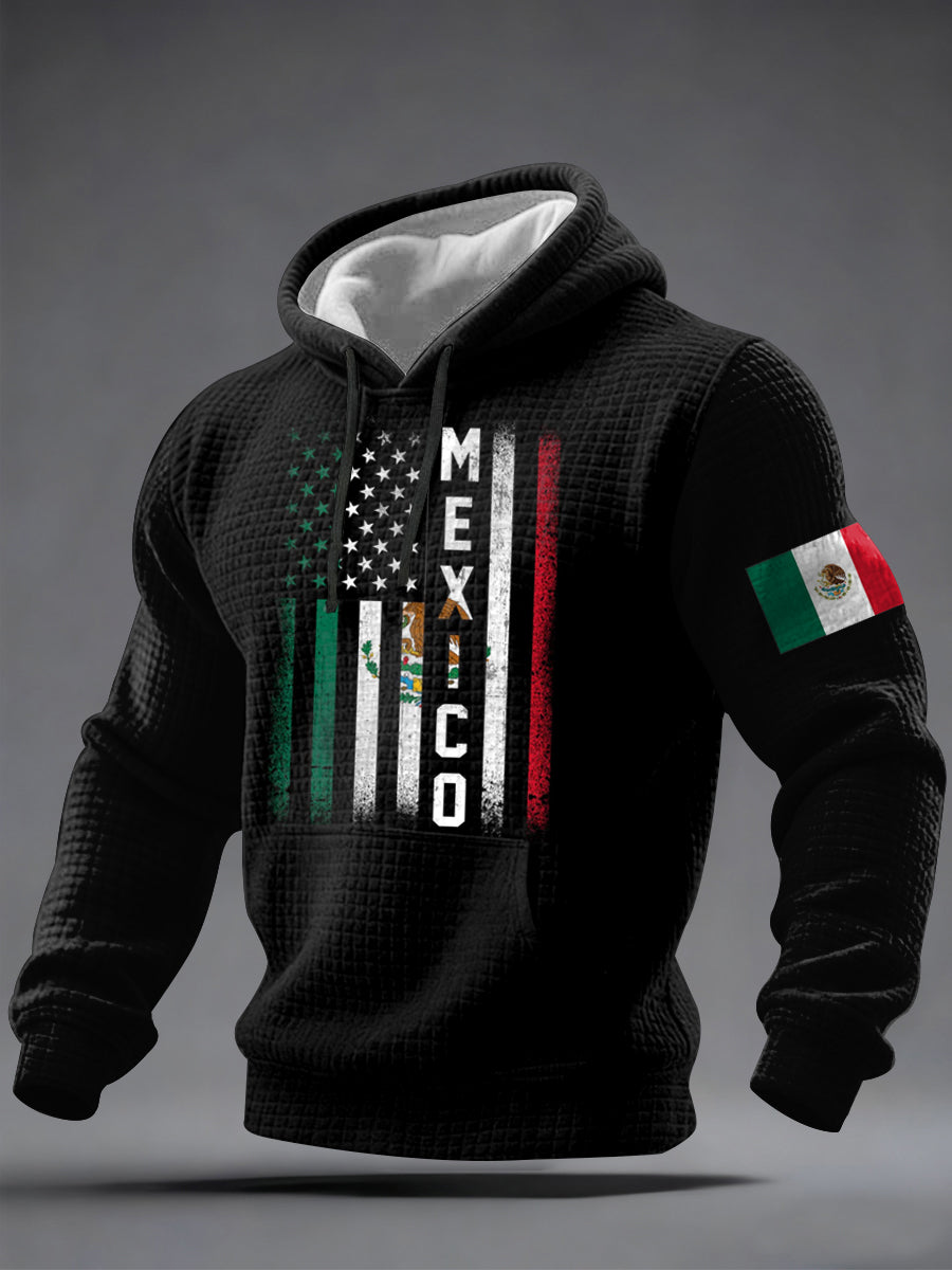 Hombres de impresión bandera mexicana Casual Waffle Hoodie