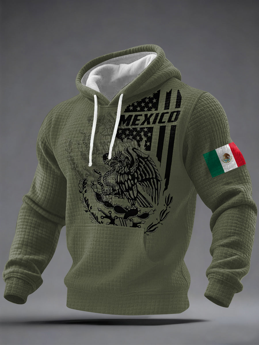 Hombres de impresión bandera mexicana Casual Waffle Hoodie