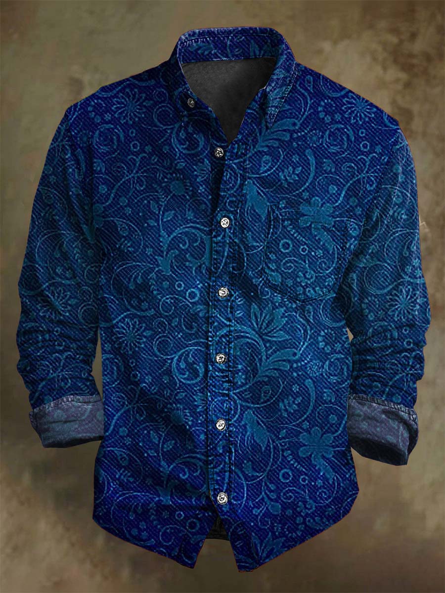 Camisa de manga larga casual con estampado floral vintage