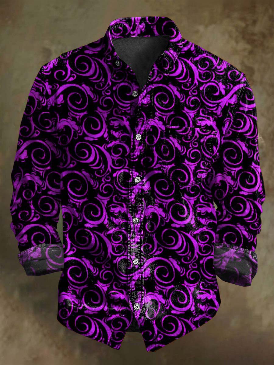 Camisa de manga larga casual con estampado de remolino vintage