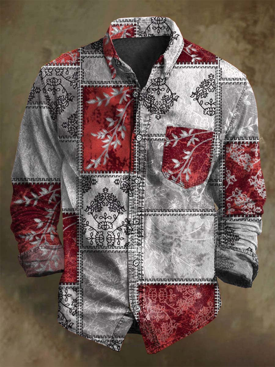 Camisa de manga larga casual con estampado geométrico retro