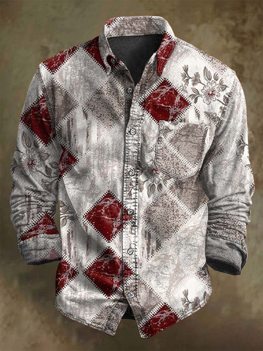 Camisa de manga larga casual con estampado geométrico retro